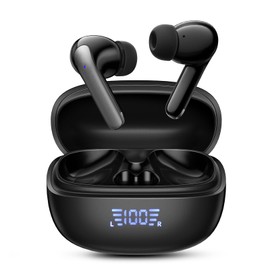 Bluetooth 5.3 Wireless Earbuds [Compact & Powerful] with Deep Bass, Noise Cancelling Mic, LED Display, IPX7 Waterproof, 40H Playtime, in-Ear Headphones for Laptop, Phone, Sports & Workout