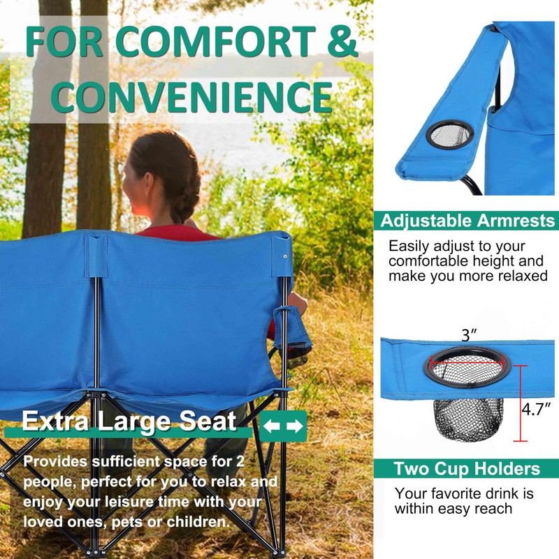 Joyfair Double Camping Beach Chair, Folding Camp Loveseat for Adults
