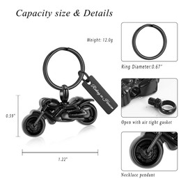 XSMZB Cremation Jewelry Urn Keychain for Ashes Motorcycle Memorial Keychain Pendant for Human Dog Cat Keepsake Ash Holder(Black Motorcycle)