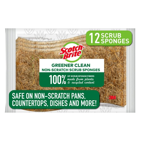Scotch-Brite Greener Clean Non-Scratch Scrub Sponges, For Washing Dishes and Cleaning Kitchen, 12 Scrub Sponges