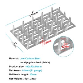 eoere 20 PCS 4" x 2" Pronged Truss Plate, Flat Mending Plates Repair Tie Bracket, for Roofing Trusses Wood Timber Connectors, Galvanized Steel