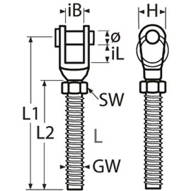 Fork with Left Thread M14 Stainless Steel Aisi316/A4