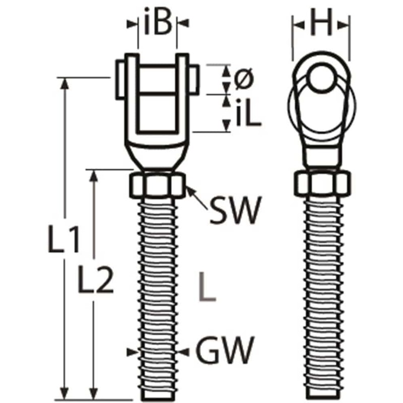 Fork with Left Thread M14 Stainless Steel Aisi316/A4