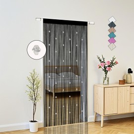 JINYONGXIN Beaded String Curtains for Doorways Boho Bedroom Decor Hanging Door Wall Beads Closet Window Curtain Room Divider Privacy Decorative (Black, 39" W x 79" L)