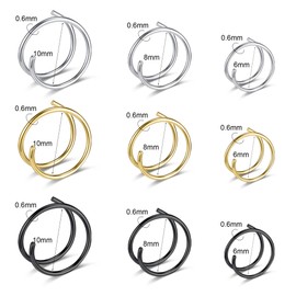 6ixGosh 18G/20G/22G Stainless Steel Hoop Nose Ring Cartilage Earring for Women Men Softened Double Hoop Nose Ring for Single Piercing Bendable Tragus Helix Piercing Lip Septum Ring, Stainless Steel,