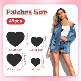 GYGYL 48 Pieces Iron on Heart Patches, Heart Shape Embroidered Patches, Heart Applique for Clothes, Dress, Hat, Socks, Jeans, DIY Accessories (Black)