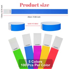 L LIKED 500 Pcs Wristbands for Events, Waterproof Paper Wristbands Party Bands Entrance Wristbands for Events Music Festival Concert Contest (5 Colors)