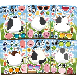 Ozepao Cow Stickers 24 Pcs Make-A-Face Mix and Match Cow Sticker Sheets for Kids Cute Cow Party Favors and Crafts