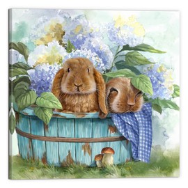 LAIART Cute Bunny Wall Art Blue Flowers Canvas Print Picture Farmhouse Wall Decor (rabbit, 12.00" x 12.00")