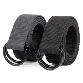 JasGood Men's Canvas Belt, Woven Casual Belt, 3.8 cm Wide, A-Black+Blue(Greyish)