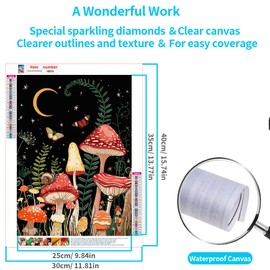 Omeblos Diamond Painting Kits for Adults, 5D DIY Mushroom Forest Full Drill Round Art Gems with Moon Diamond Art Perfect for Home Wall Decor