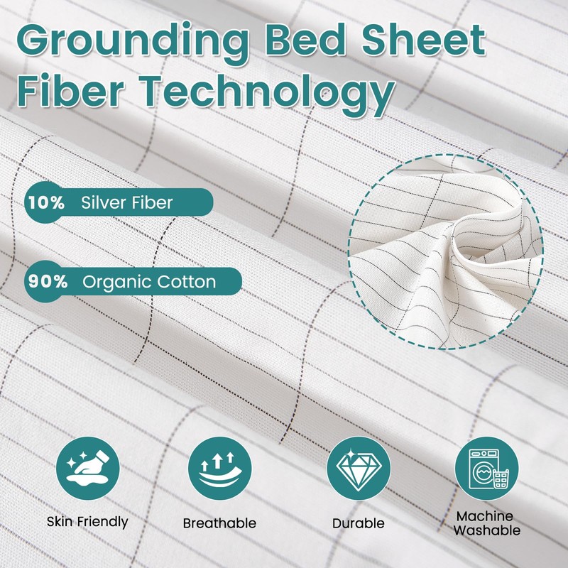 Lnopever Grounding Bed Sheet Earthing UK, Grounding Sheets 10% Silver