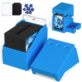 Proijeut Commander Deck Box with Life Counter, Card Deck Box for Commander Display Holds 100 Double Sleeved Cards, Magic Card Storage Box Fit for MTG, TCG (Blue)