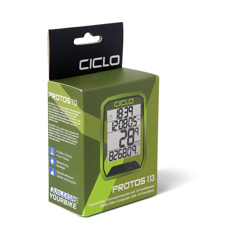 CICLO PROTOS 113 Wired Bicycle Computer in Green with 13