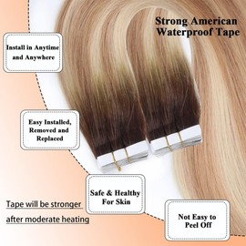 Unipearl Straight Tape-In Extensions, Real Hair, 45 cm / 18 Inches, 20 Pieces, 50 g, Mixed Colour, Invisible Skin Weft Hair Extensions for Women, Straight Tape-In Extensions, Real Hair