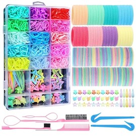 Set de Accesorios Para el Cabello, 1690 bandas de goma para el cabello duraderas y coloridas con 7 herramientas, Juego de Bandas Para el Cabello, Moños para Niñas, Ligas Coloridas para Bebé