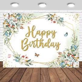 Tcoyodw Wildflower Birthday Backdrop 7x5ft Spring Butterfly Floral Photography Background for Girls Happy Birthday Party Decorations Banner Photo Studio Props