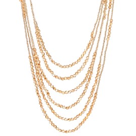 Champagne Long Statement Necklace Multi-Strand Waterfall Chains with Crystal Beads Charms Pendant (CA)