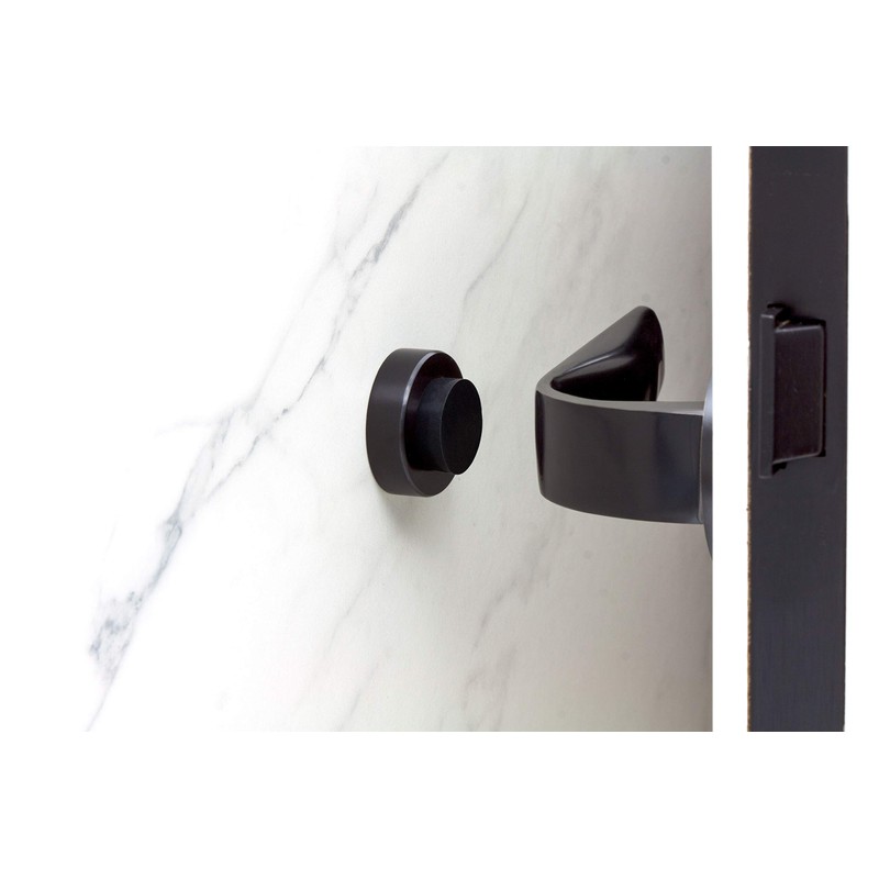 Door Stop Wall-Handle, Self-Adhesive, Stainless Steel, Lacquered, Black Rubber. EVI