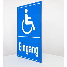 Disabled Entrance - Sign - Portrait Format - Blue - 4 mm Aluminium Composite Plate (30 x 20 cm Bore Hole 4 x)