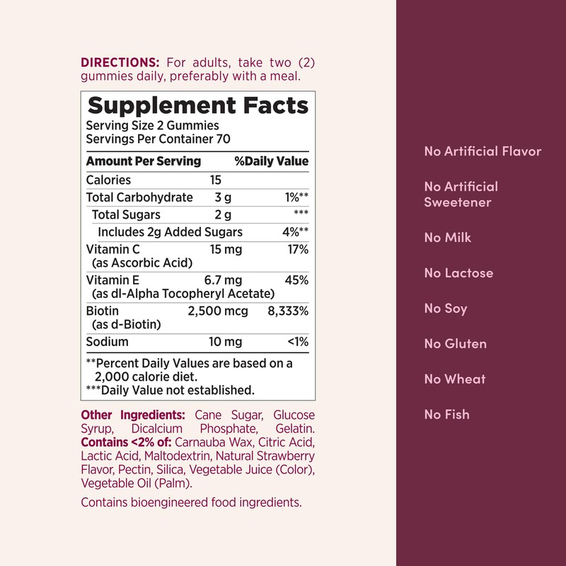 Nature's Bounty Hair, Skin & Nails with Biotin, Strawberry Gummies