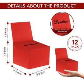 zzhxkjhky 12 Pcs Modern Raffle Boxes, Cardboard Ballot Boxes with Slot for Ticket, 6.5 x 4.5 x 4.5 Inch, Red, 12 PCS