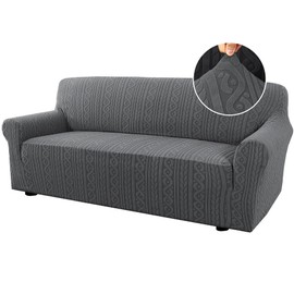 H.VERSAILTEX Stretch Couch Cover 1 Piece Soft Sofa Covers Furniture Protector with Elastic Bottom Anti-Slip Dogs Slipcovers Washable Upgrade Thick Jacquard Fabric with Spiral Pattern(75"-85", Grey)