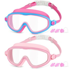Kids Goggles Swimming, 2 Pack Kids Swimming Goggles for Age 4-14 Wide Vision Anti-Fog UV Protection Waterproof for Boys Girls