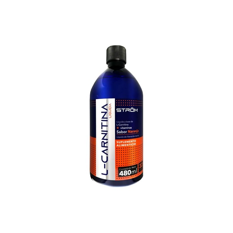 STROM L-Carnitina Líquida, Suplemento Alimenticio con Complejo B, Sabor Naranja,
