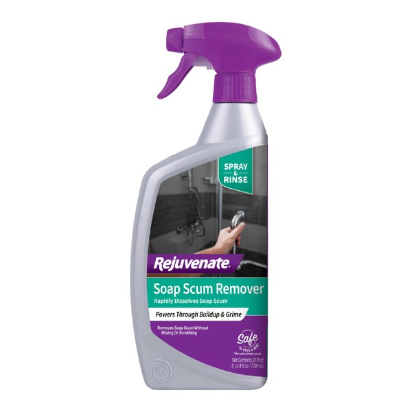 Rejuvenate Scrub Free Soap Scum Remover Shower Glass Door Cleaner Works on Ceramic Tile, Chrome, Plastic and More 24oz