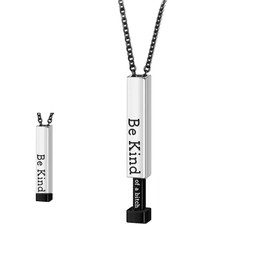 KOFISNI Be Kind ..Of A B Necklaces for Women Hidden Message Necklace 3D Engraving Vertical Bar Necklace Stainless Steel Encouragement Mantra Pendant Necklace for Women(black)
