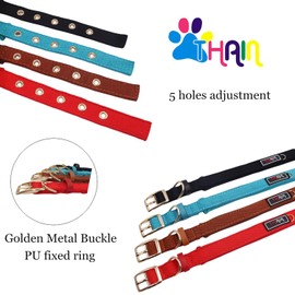 THAIN Dog Collar Five Holes Adjustment Gold Metal Buckle, Soft Comfortable Cotton Webbing with Neoprene Lining,fits Medium Dogs (Brown, M)