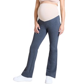 Motherhood Maternity Women's Essential Full Length Secret Fit Over The Belly Flare Pregnancy Yoga Pants, Heather Grey