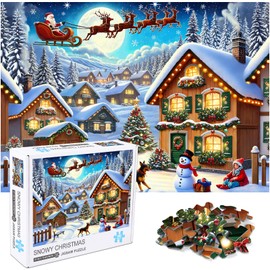 crowm Christmas Jigsaw Puzzle for Adults, 1000 Pieces Winter Snow Landscape Puzzles Challenging Holiday Family Jigsaw Puzzle Perfect for Game Nights