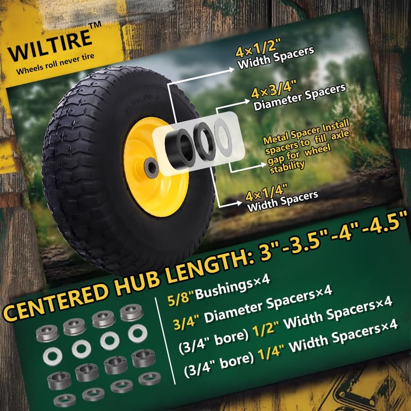 Wiltire 15x6.00-6 Tire and Wheel Assembly (2 Pack),Replacement Riding Lawn