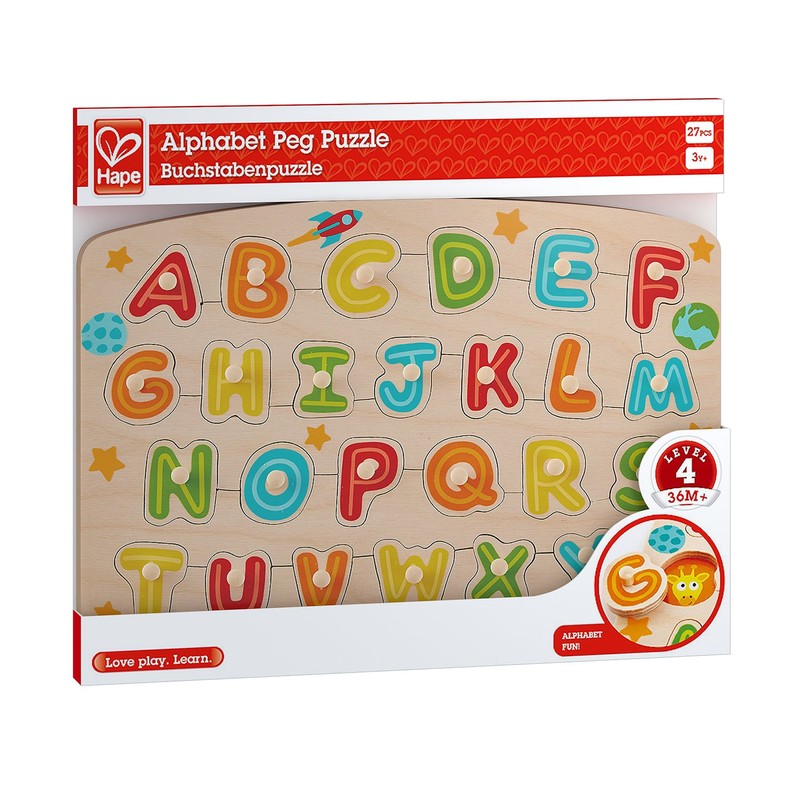 Hape Alfabeto Peg Puzzle Game, Multicolor, 5'' x 2''