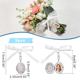 SUPERFINDINGS Pack of 2 Wedding Bouquet Pendant Oval Bridal Bouquet Photo Pendant 316 Stainless Steel Locket Pendant Decoration 75 mm Memorial Angel Photo Pendant for Engagement Bridal Party
