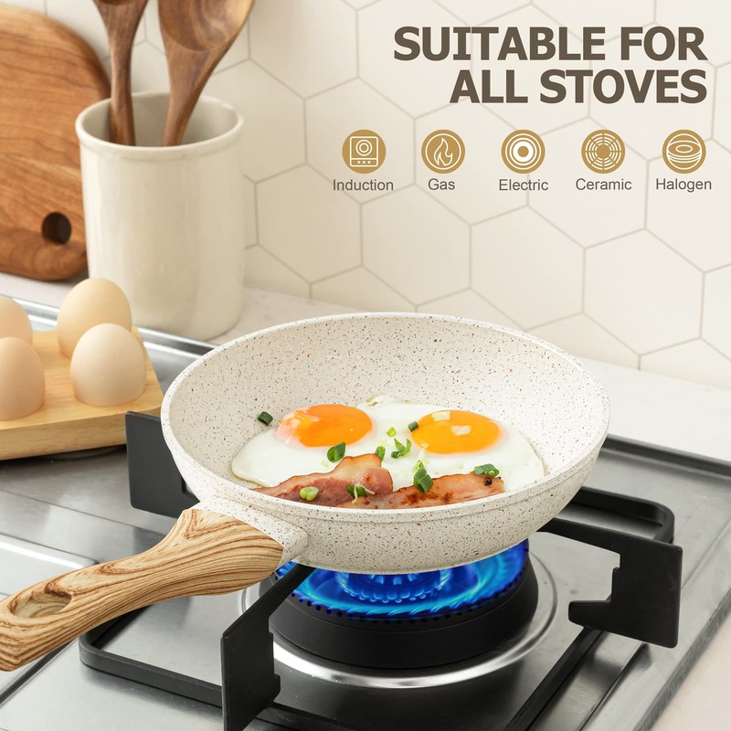 MICHELANGELO Small Frying Pan with Lid, 8 Inch Frying Pan