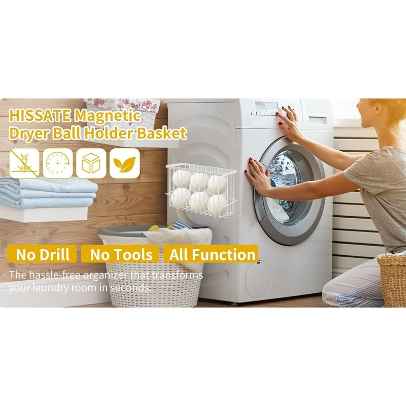 HISSATE Magnetic Dryer Ball Holder for Laundry Room Organization and