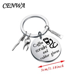 CENWA Dentist Gift Dental Hygienist Gift Dental Keychain Coffee Scrubs And Rubber Gloves Dentist Jewelry Graduation Gift for DH Dentist Assistant (Coffee Scrubs teeth K)