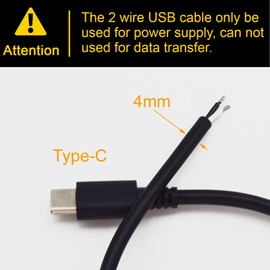 EAHOSUCC Single 1M/3.3FT 22AWG Long USB C Type-c Male Plug Cable 2 Wires Power Pigtail Cable Cord DIY White and Black 2 Pin Open Bare Wire for USB C Replacement Repair