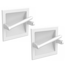 WZKALY Recessed Toilet Paper Holder for Regular Rolls White 2 Pack, Pivoting Toilet Paper Holder Wall Mount Made of Metal, in Wall Toilet Paper Holders for Bathroom