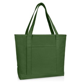 DALIX 20" Solid Color Cotton Canvas Shopping Tote Bag in Olive