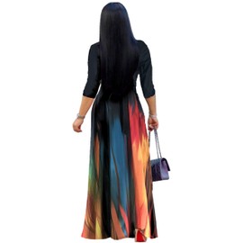 pnpednde Women's Plus Size Maxi Gradient Pattern Print Dress Casual Summer Sundress V-Neck 3/4 Sleeve with Belt(Floral-157 Large)