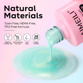 AIMEILI Hema Free Gel Nail Polish Pearl Top Coat, Cruelty Free, Vegan, 2 In 1 Pearlescent Glitter Glossy Shiny No Wipe Gel Top Coat 010