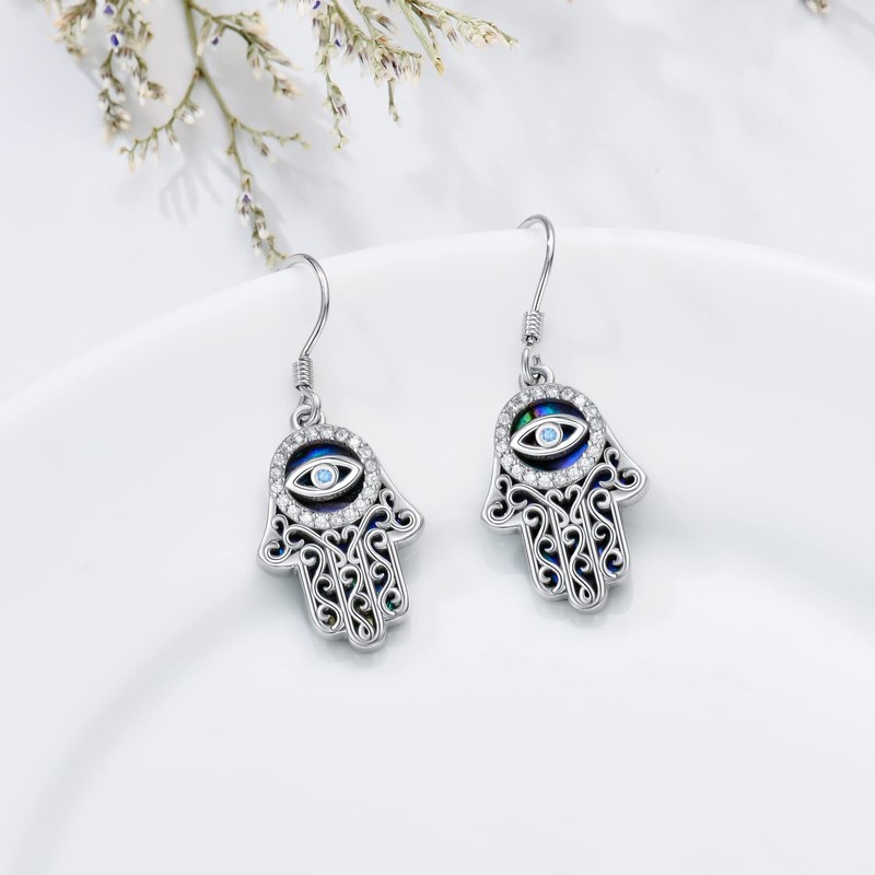 ONEFINITY Hamsa Earrings 925 Sterling Silver Hamsa Hand Dangle Earrings