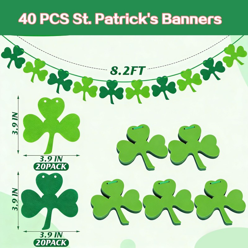 St Patricks Day Decorations - 4PCS Shamrock Garland Banner for