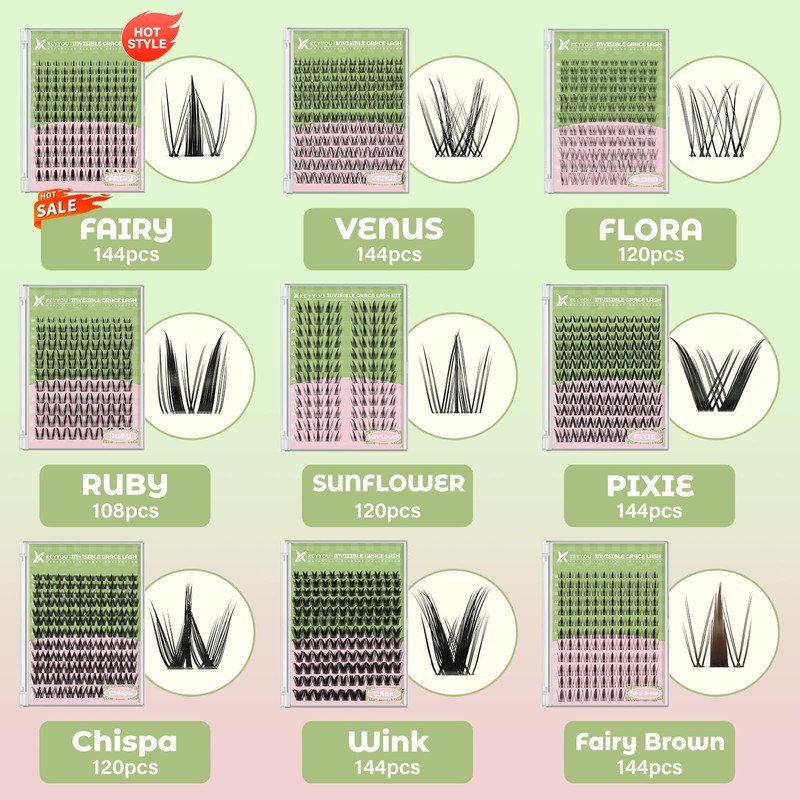 KEYYOU Fairy Chispa Lash Clusters Kit Lash Extension Kit D
