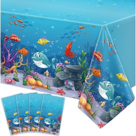 4 Psc Ocean Waves Underwater Tablecloths Under The Sea Table Cover Ocean Animals Table Cloth Ocean Sea Tablecloth Ocean Animal Table Cover Pool Beach Birthday Party Supplies 51 x 86 in