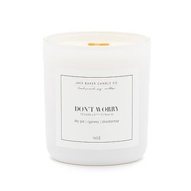 Jack Baker Candle Co. Don't Worry Candle, Made with Soy Wax and Essential Oils, Dry Gin & Vypress & Chardonnay Fragrance, 16 oz.